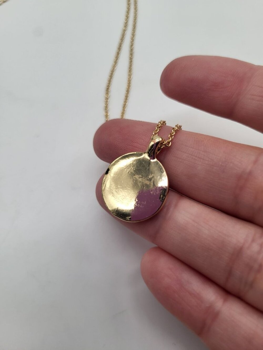 Gold Tone Medallion Pendant Necklace Spiral Circle with Rhinestones Minimalist C - Picture 9 of 10